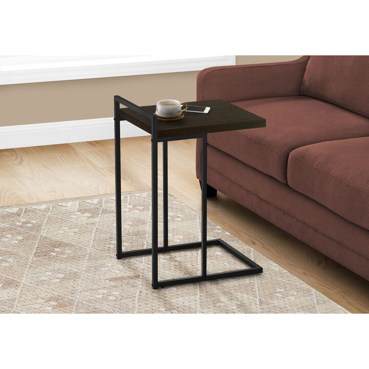 Monarch Specialties I 3635 Accent Table, C-shaped, End, Side, Snack, Living Room, Bedroom, Metal, Laminate, Brown, Black, Contemporary, Modern