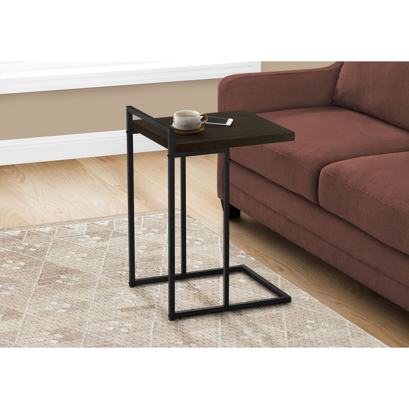 Monarch Specialties I 3635 Accent Table, C-shaped, End, Side, Snack, Living Room, Bedroom, Metal, Laminate, Brown, Black, Contemporary, Modern