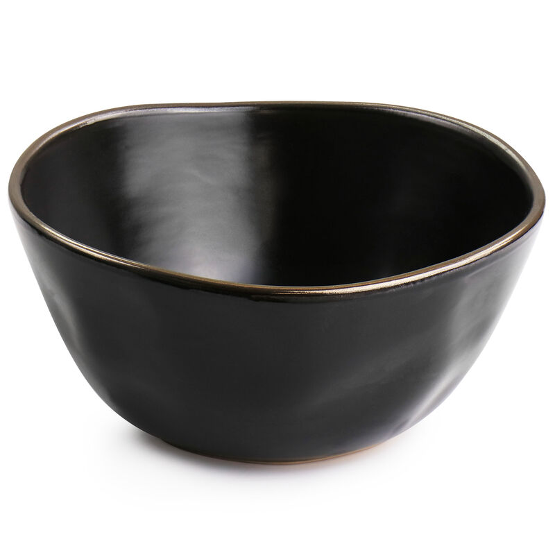 Elama Modern 16 Piece Stoneware Dinnerware Set in Matte Black with Gold Rim