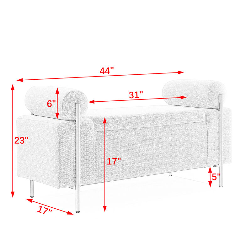 Hivvago Elegant Upholstered Linen Storage Bench with Cylindrical Arms and Iron Legs