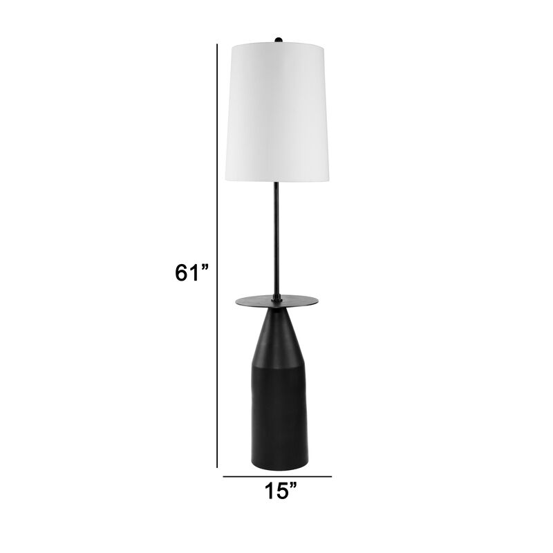 61 Inch Modern Floor Lamp, Round Drum Shade, Aluminum Frame, White, Black-Benzara
