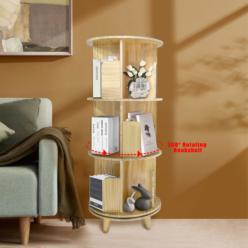 3-Layer Rotating Bookcase 360° Rotating Display Rack for Books and Decorative Items