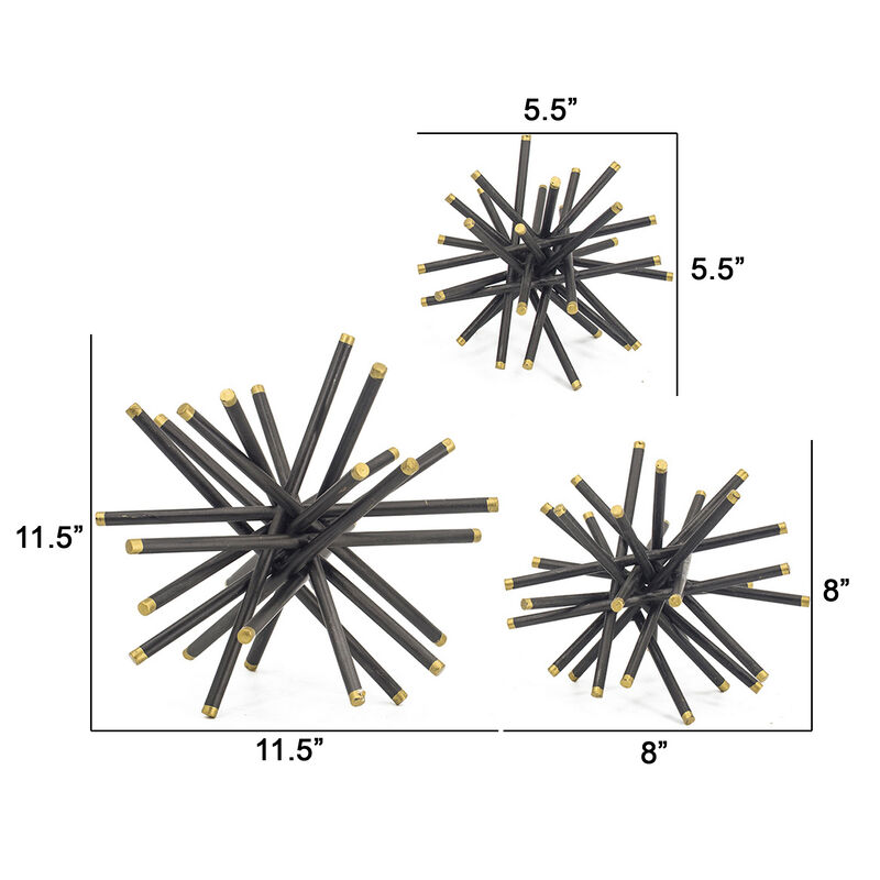 11, 8, 6 Inch Table Top Decorative Abstract Statuettes Set of 3, Black Gold - Benzara
