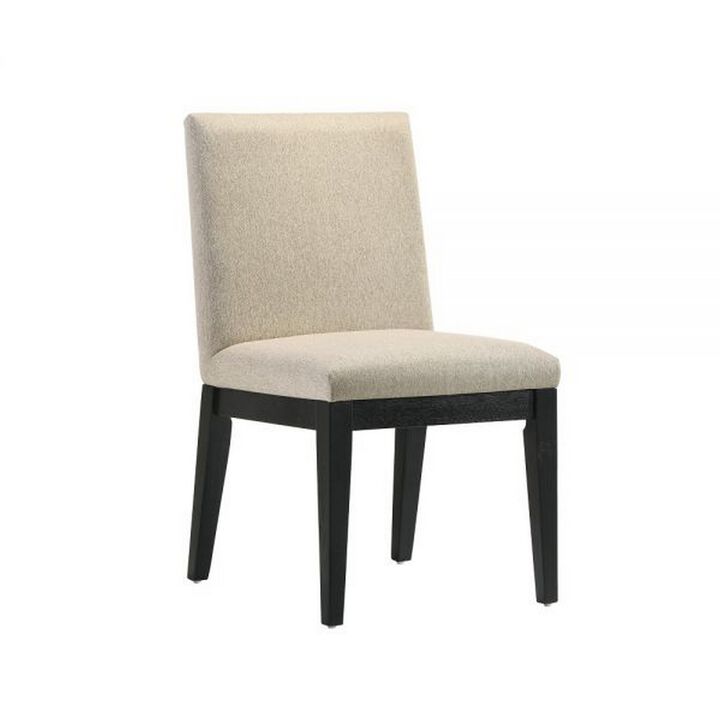 Fin 23 Inch Dining Chair, Set of 2, Fabric Upholstery, Beige and Black - Benzara