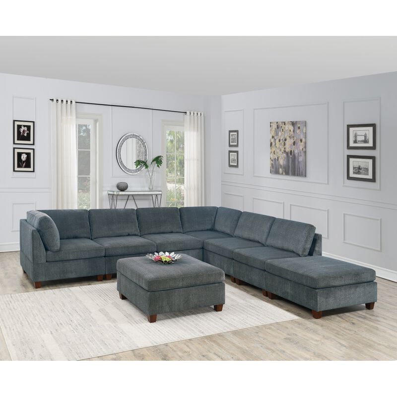 1 Piece Ottoman Only Grey Chenille Fabric Cocktail Ottoman Cushion Seat Living Room Furniture