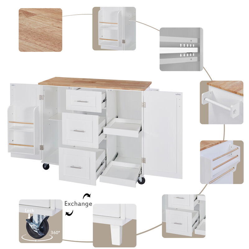 Streamdale Rolling Kitchen Island with Storage and Spice Rack Tower
