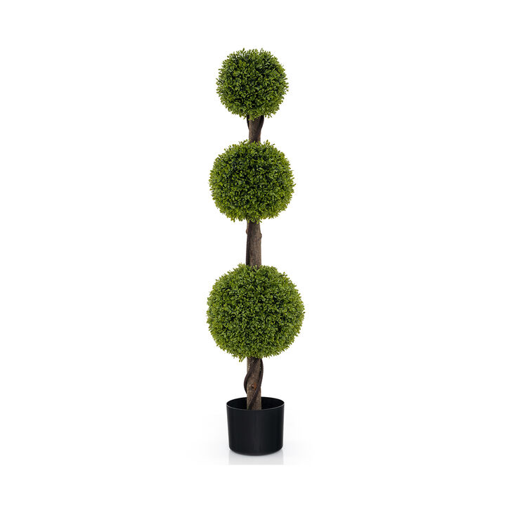 4 FT Artificial Ball-Shaped Bush Tree with Lush PE Leaves and Realistic Trunk – Indoor/Outdoor Decor