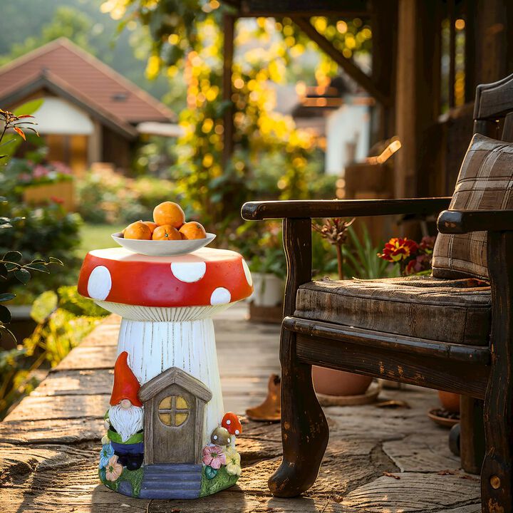 LuxenHome Gnome Mushroom MgO Indoor and Outdoor Sculpture Side Table