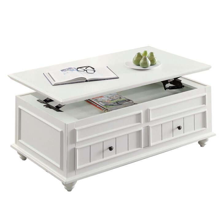 Benjara 48 Inch Coffee Table, Lift Top Function, 2 Drawers, Poplar Wood, White and Black