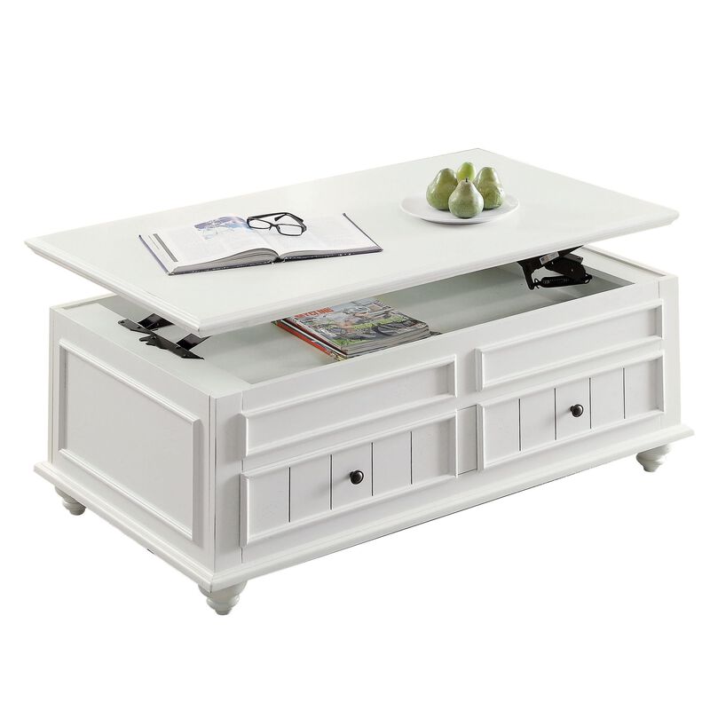Benjara 48 Inch Coffee Table, Lift Top Function, 2 Drawers, Poplar Wood, White and Black