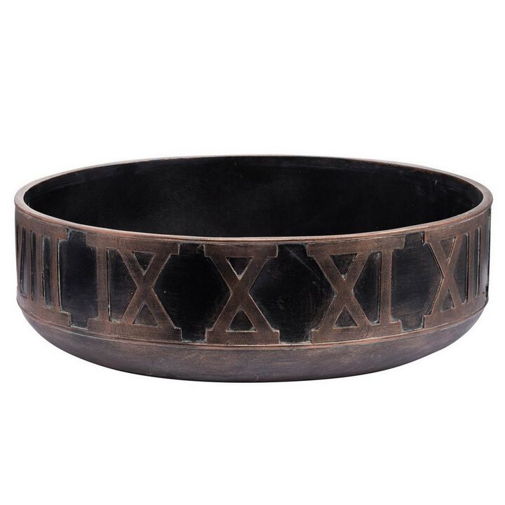 18 Inch Decorative Bowl, Handcrafted Round Shaped Black Polyresin Frame - Benzara