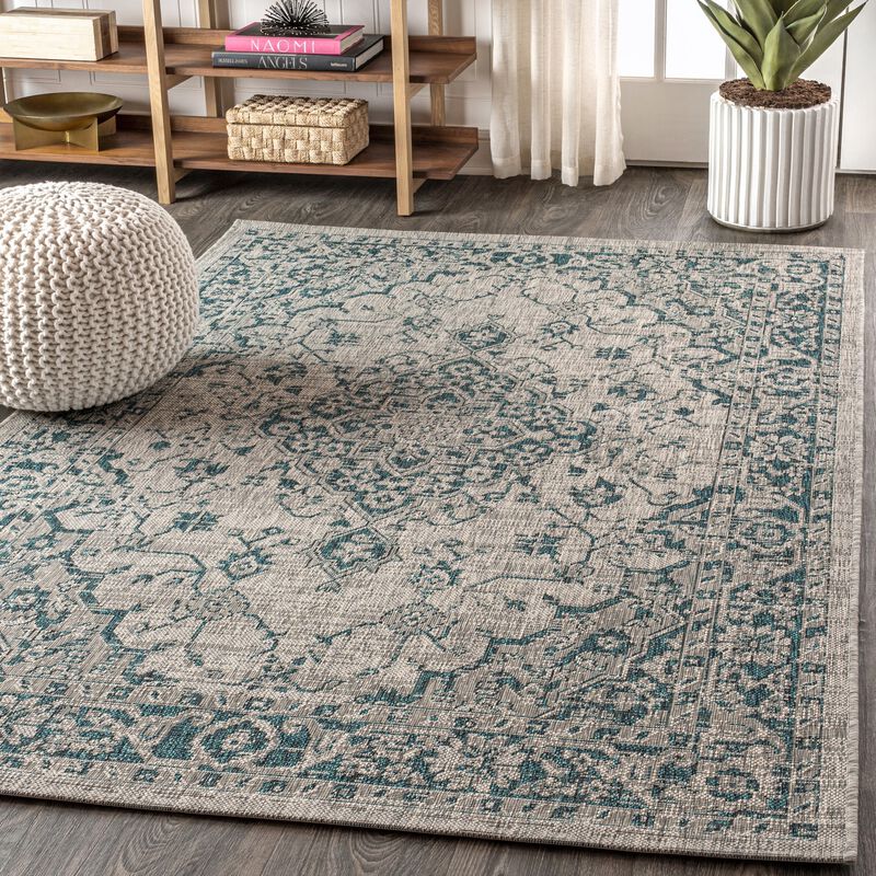 Rozetta Boho Medallion Textured Weave Gray/Black. Indoor/Outdoor Runner Rug