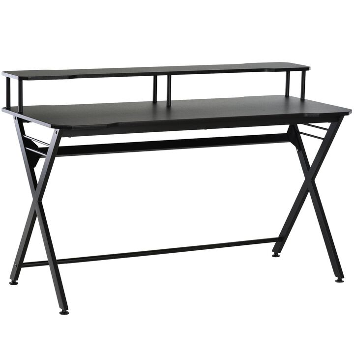 Black Gamer's Paradise: 55" Racing Style Desk with Monitor Stand