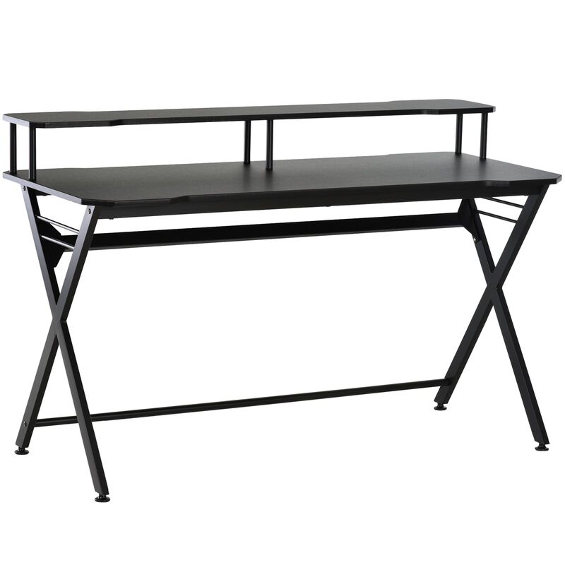 Black Gamer's Paradise: 55" Racing Style Desk with Monitor Stand
