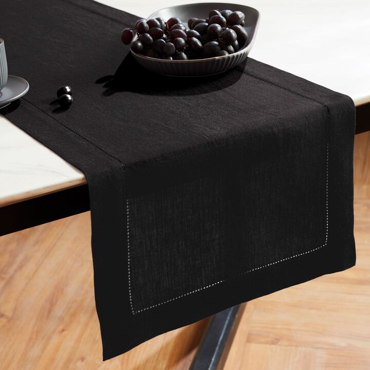 Solino Home 100% Pure Linen Table Runner | Sonoma Hemstitch