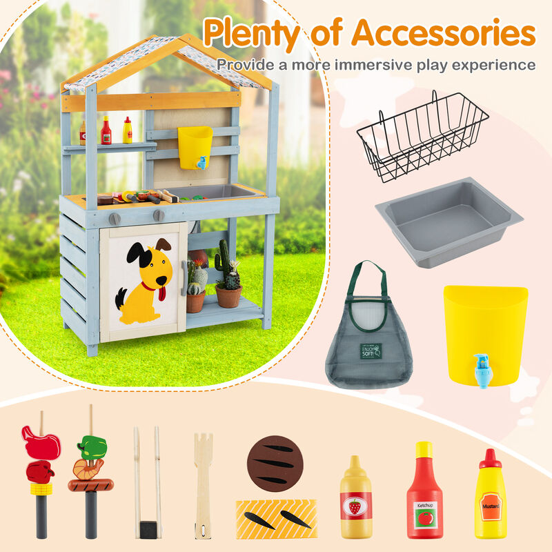 2 in 1 Wooden Mud Kitchen with Removable Water Box  and Storage Bag