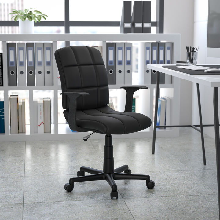 Clayton Mid-Back Quilted Vinyl Swivel Task Office Chair with Arms