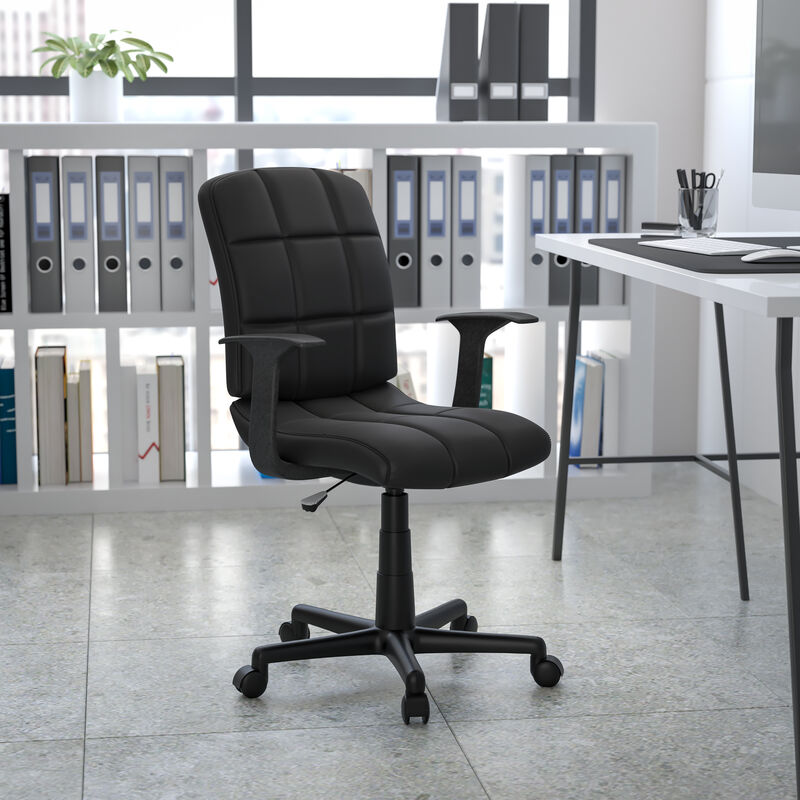 Clayton Mid-Back Quilted Vinyl Swivel Task Office Chair with Arms