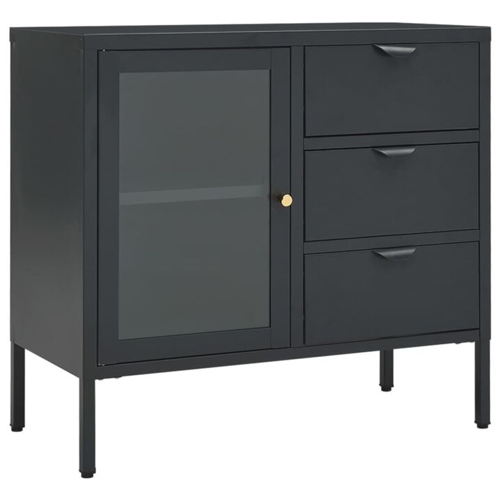 vidaXL Sideboard Anthracite 29.5"x13.8"x27.6" Steel and Tempered Glass