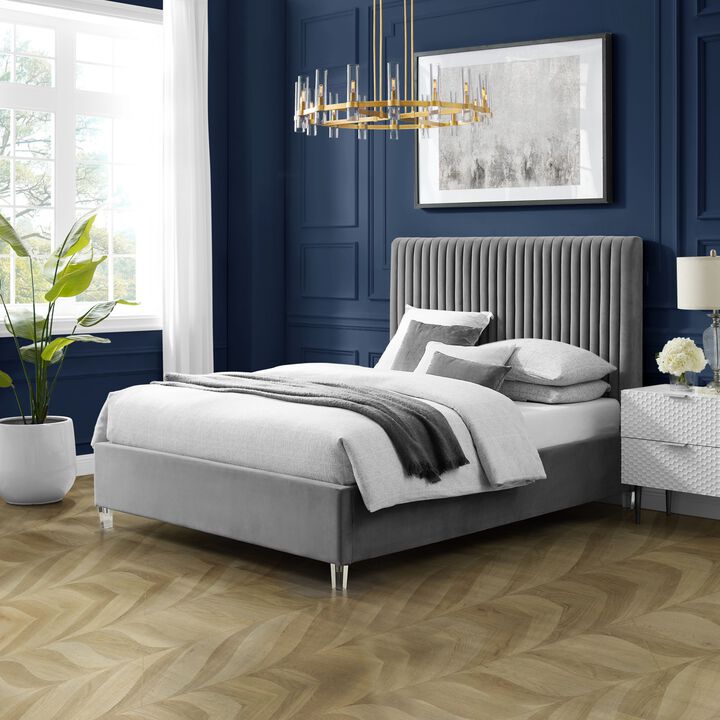Inspired Home Jaylanie Velvet Platform Bed