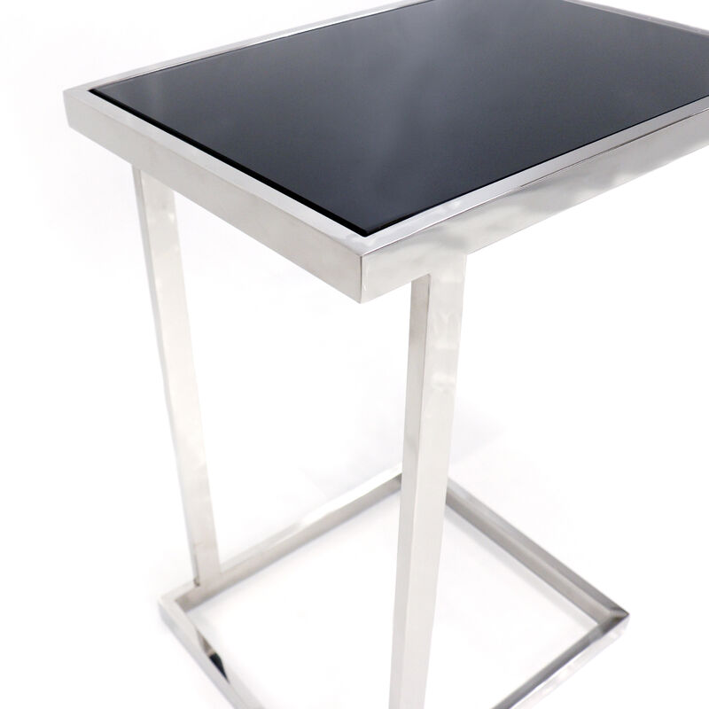 Pasargad Home Luxe Glass & Steel End Table, Black/Chrome