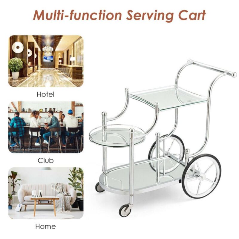 Hivvago Kitchen Rolling Bar Cart with Tempered Glass Suitable for Restaurant and Hotel