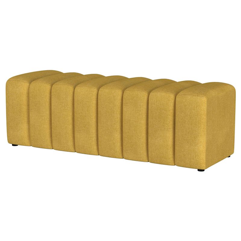 Sanna Accent Bench, Modern Channel Tufted Yellow Fabric, 54 Inch - Benzara