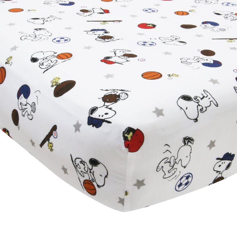 Bedtime Originals Snoopy Sports 3-Piece Crib Bedding Set - Blue, Red, Gray