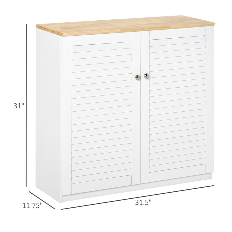 White Kitchen Organizer: Freestanding Cabinet with Louvered Doors