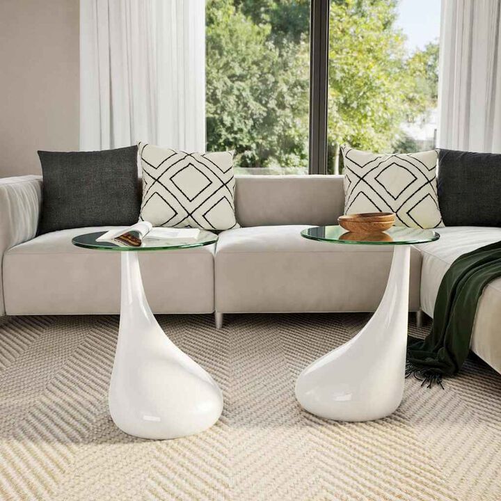 vidaXL Coffee Tables 2 pcs with Round Glass Top High Gloss White, 240322