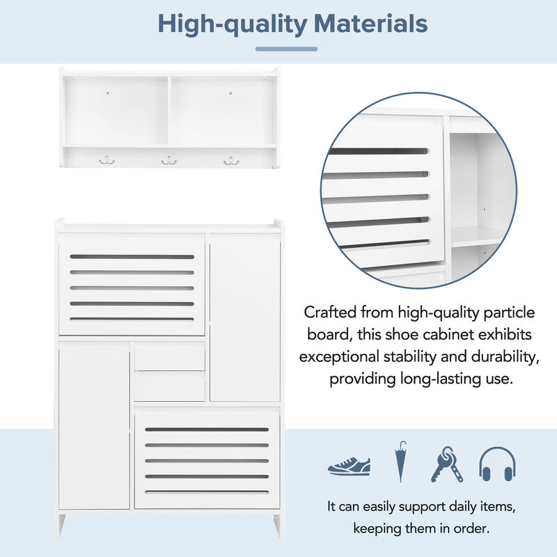 Merax 2 Pieces Shoe Cabinet with 2 Flip Drawers and Wall Cabinet