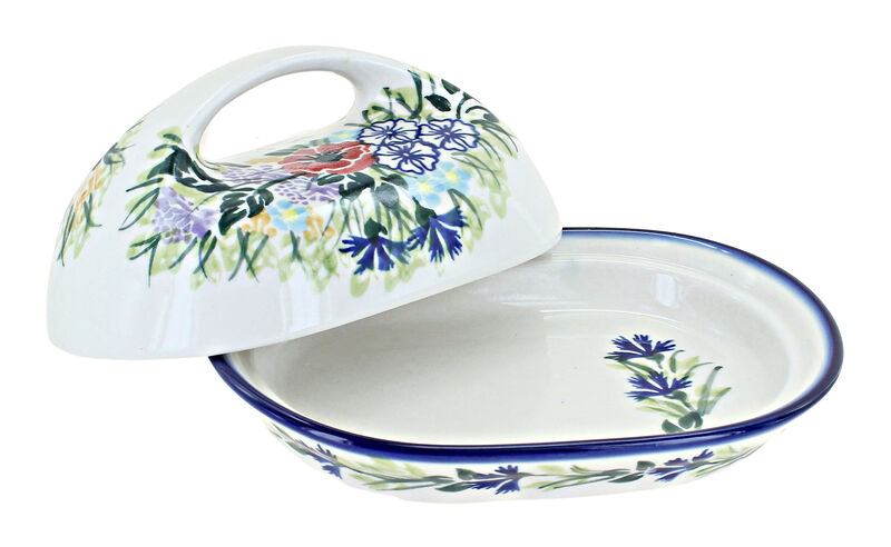 Blue Rose Polish Pottery Roses Are Red Butter Dish