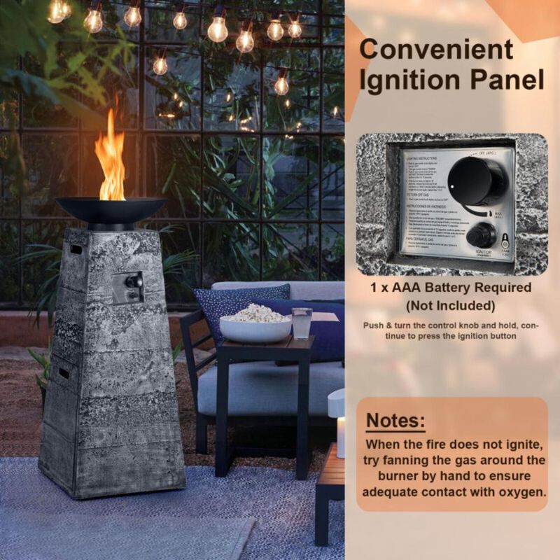 Hivvago 48 Inch Propane Fire Bowl Column with Lava Rocks and PVC Cover-Gray