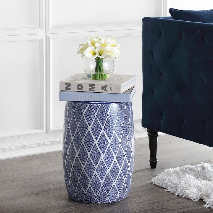 Moroccan Diamonds Ceramic Drum Garden Stool