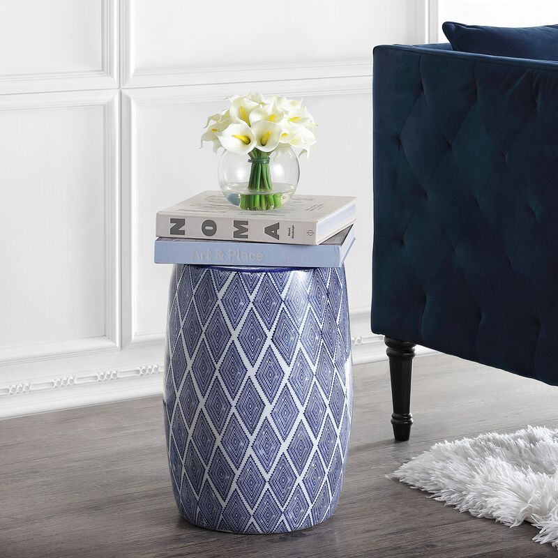Moroccan Diamonds Ceramic Drum Garden Stool