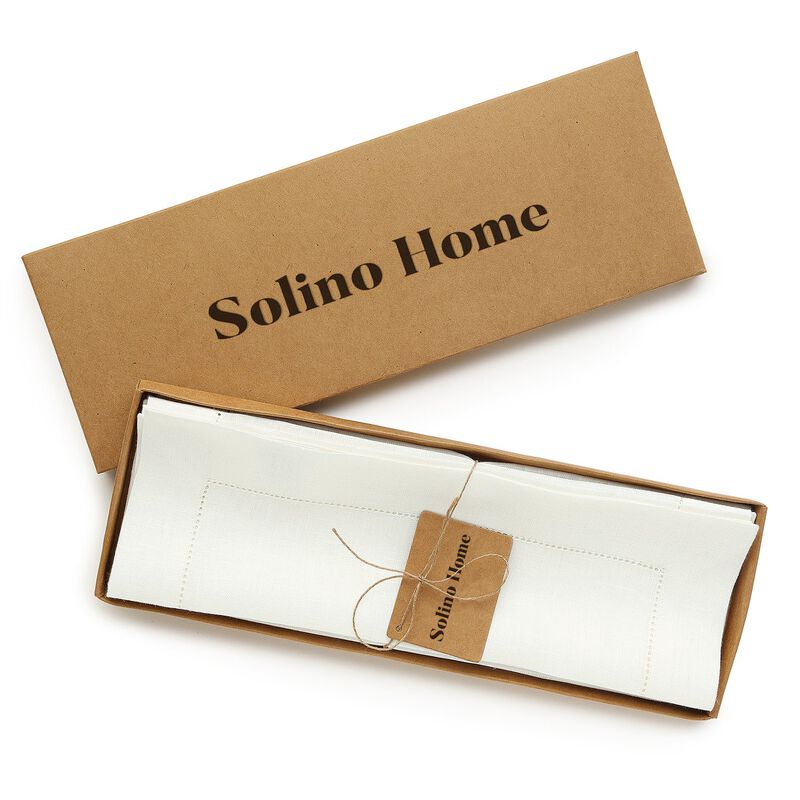 Solino Home 100% Pure Linen Placemats Set of 4 - 14 x 19 Inch | Classic Hemstitch