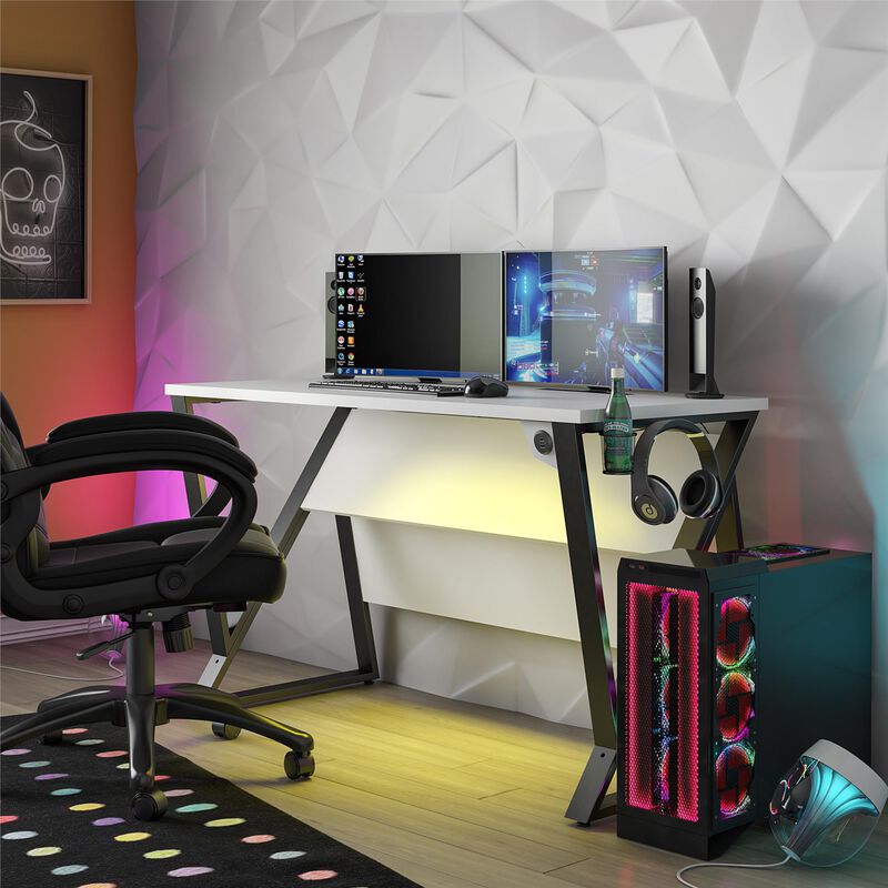 Ntense Genesis Adjustable Gaming Desk, White