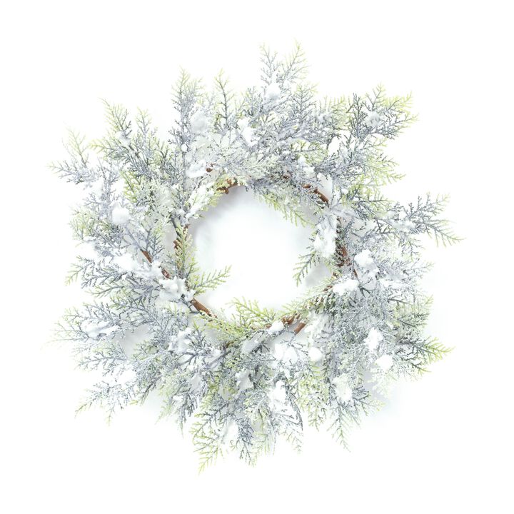Snowy Cedar Wreath for Winter and Holiday Home Décor