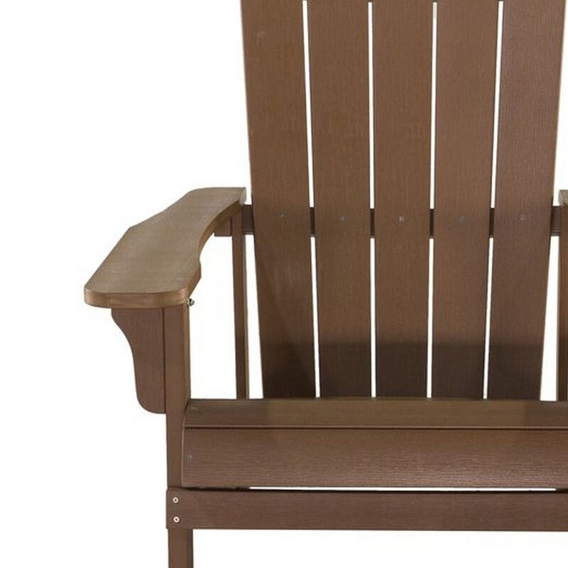 West Outdoor Patio Adirondack Chair, 30 Inch, Wood Style Brown Finish - Benzara