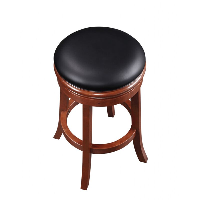 Sabi 30 inch Swivel Counter Stool, Solid Wood, Faux Leather, Brown, Black-Benzara