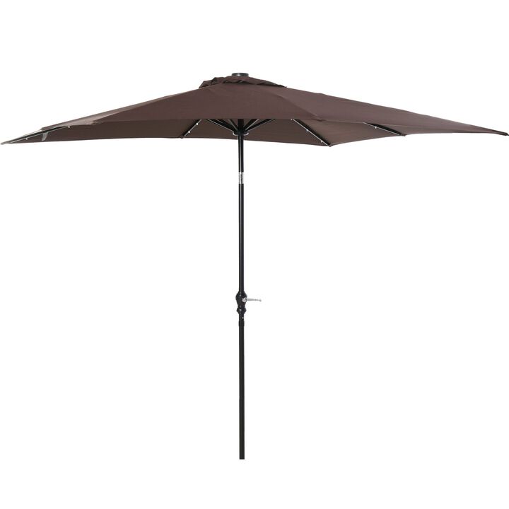 Brown Deck Shade: 9'x7' Patio Umbrella with Solar LEDs and Tilt