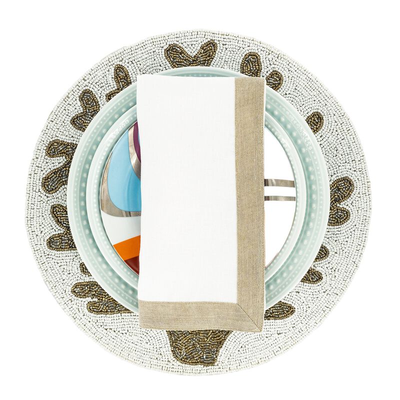White Linen Napkins With Sparkle Borders, Set of 4