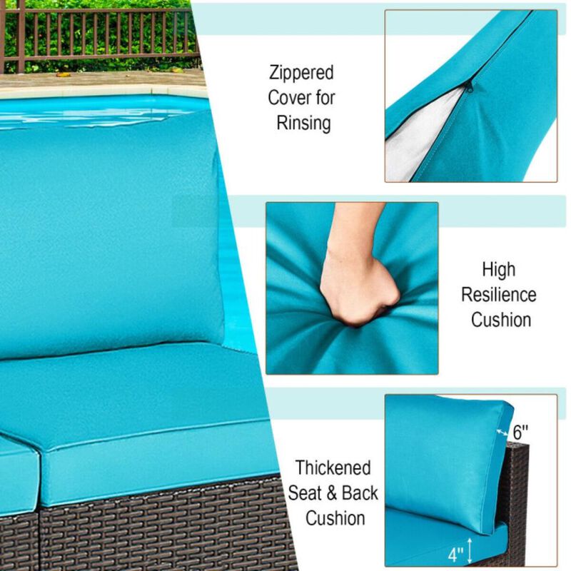 Hivvago 2 Pieces Patio Rattan Armless Sofa Set with 2 Cushions and 2 Pillows