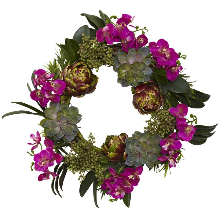 Hivvago 20" Orchid, Artichoke & Succulent Wreath