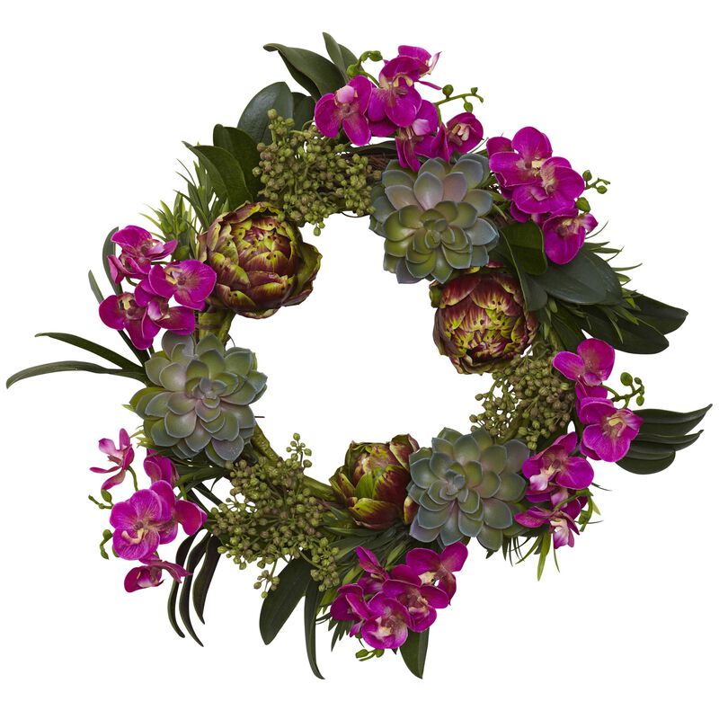 Hivvago 20" Orchid, Artichoke & Succulent Wreath