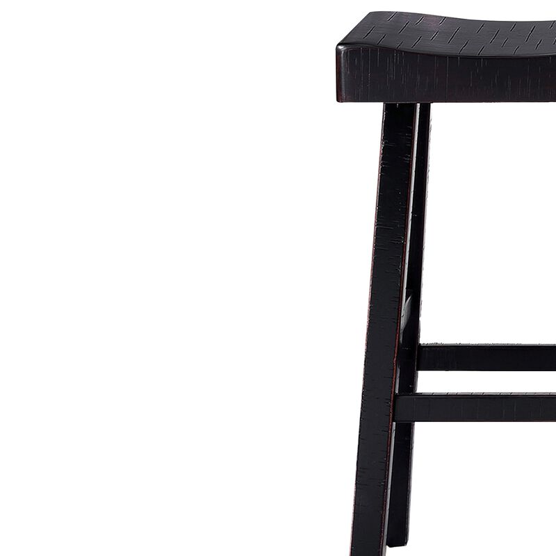 Bianca Barstool Set of 2, Saddle Seat, Farmhouses Style Black Solid Wood - Benzara