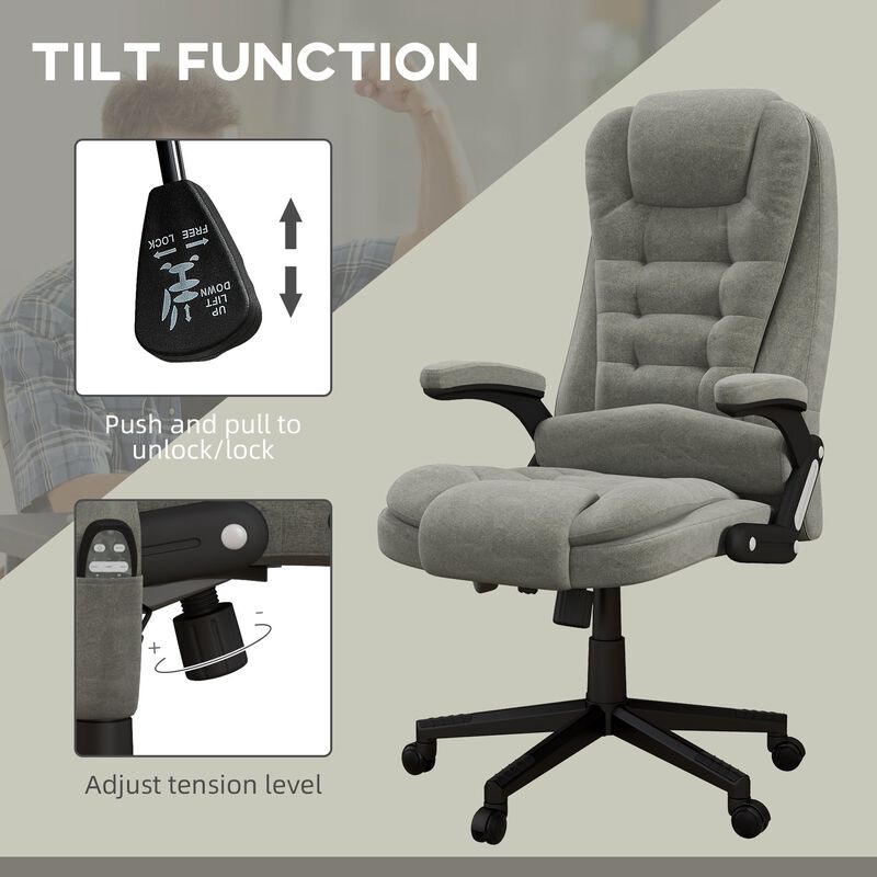Vibrating Massage Office Chair: Heated, Linen, Reclining, Gray