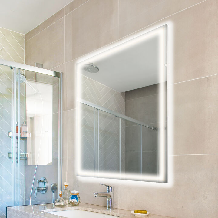 Pax Frameless Antifog Front/Back-Lit Wall Bathroom Vanity Mirror, Smart Touch