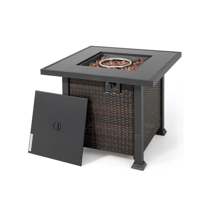 32 Inch Square Propane Fire Pit Table with Lava Rocks Cover 32 Inch Square Propane Fire Pit Table with Lava Rocks Cover