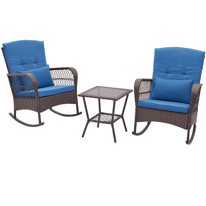 3 Pieces Rocking Bistro Set with 2-Tier Coffee Table